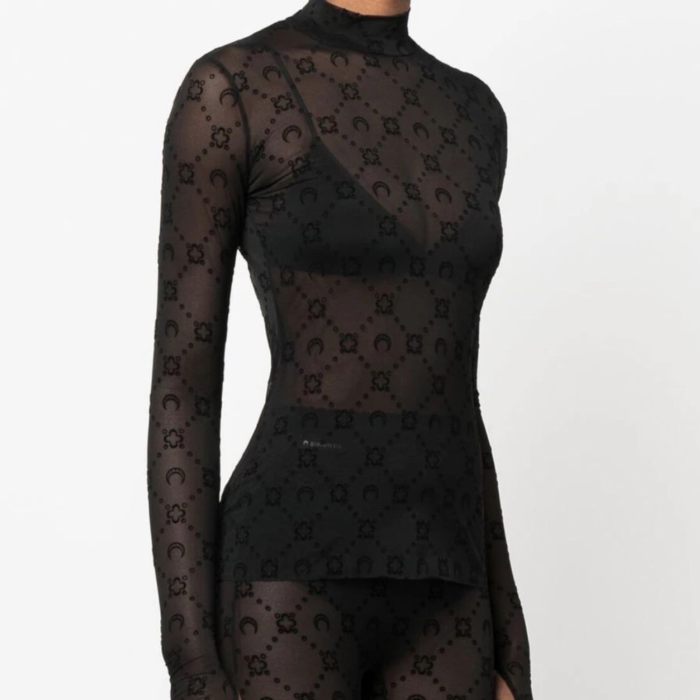 Marine Serre Monogrammed-flocked mesh top